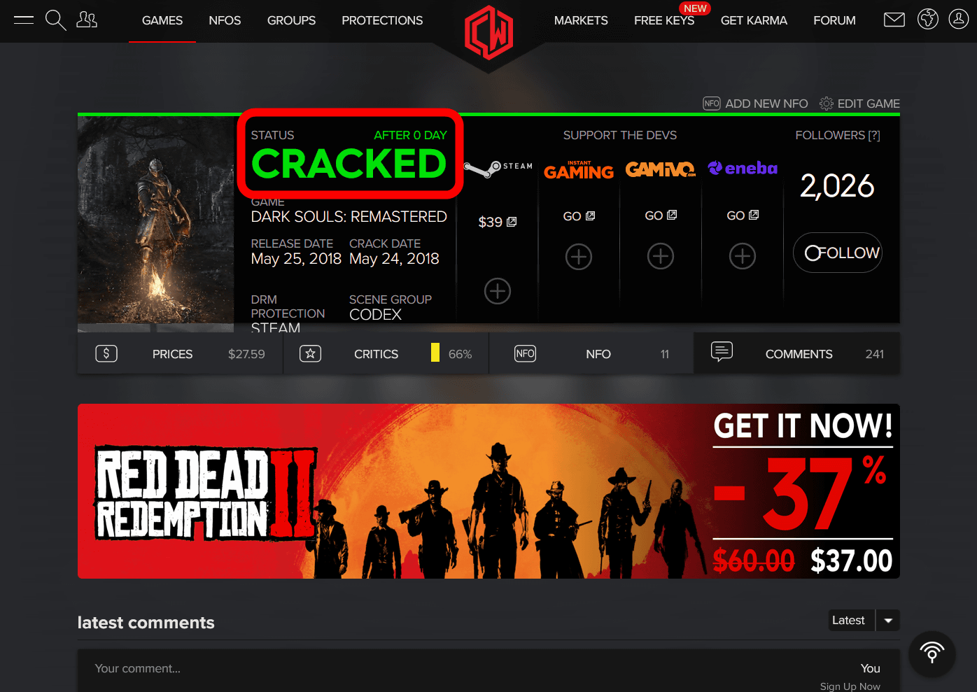 Website Crack Watch That Monitors The Cracking Status Of Pc Games Gigazine