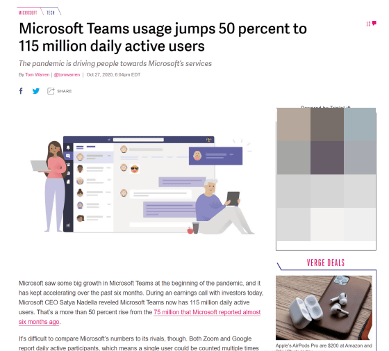 Microsoft Teams usage jumps 50 percent to 115 million daily active users -  The Verge