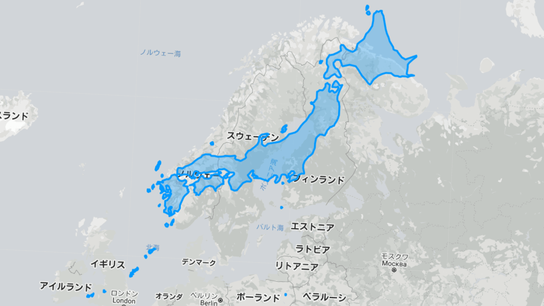 意外とデカい日本列島 などメルカトル図法にゆがめられていない本当の国の大きさが分かる The True Size Of ライブドアニュース