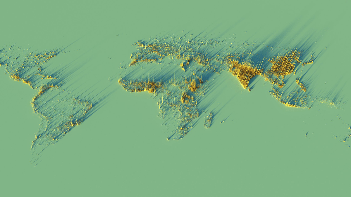 世界の人口密度を3dで表すとこんな感じ Gigazine