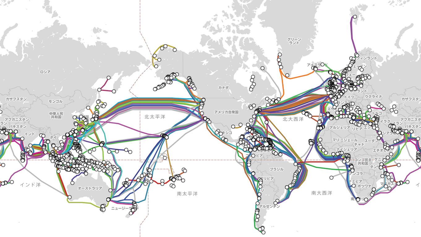 世界の海底ケーブルの敷設位置が一目でわかる世界地図 Submarine Cable Map Gigazine