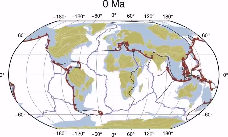 10億年前から現代までの大陸の移動を可視化したムービー