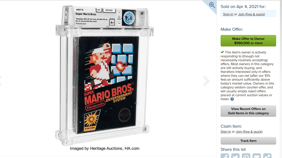 Unopened Super Mario Bros. game from 1986 sells for $660,000