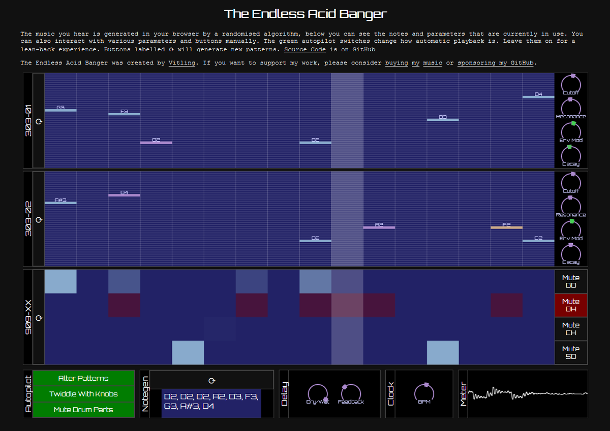 I played with the simple synthesizer 'The Endless Acid Banger' that