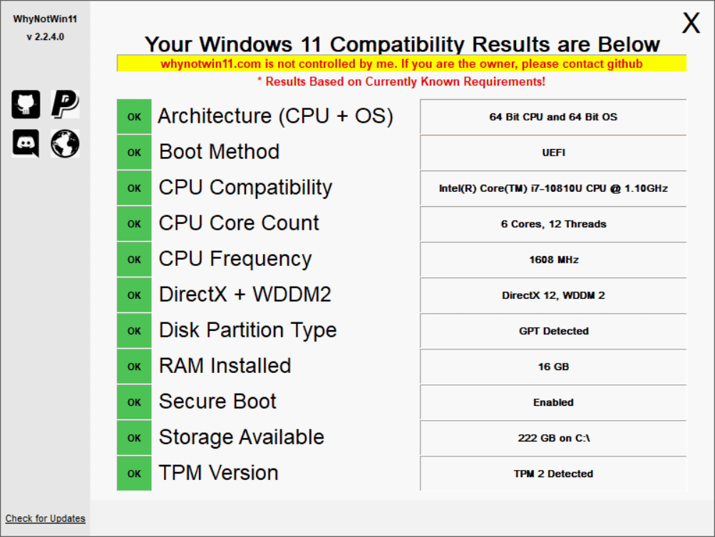 WhyNotWin11 - Windows 11 PC Health Check