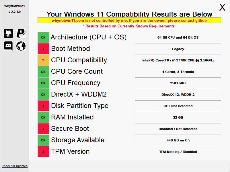 WhyNotWin11 - Windows 11 PC Health Check