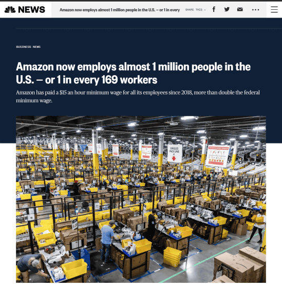 now employs almost 1 million people in the U.S. — or 1 in