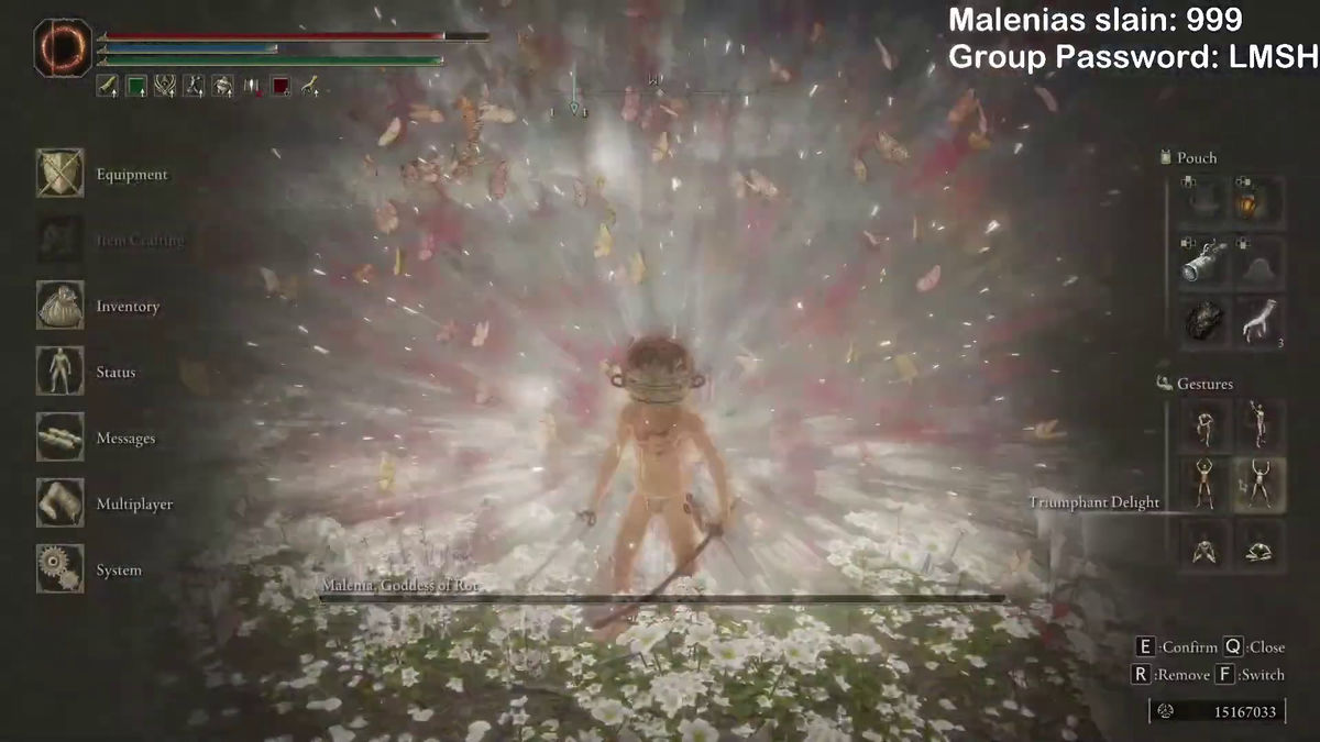The savior who defeats the evil boss with Tyman in response to the  summoning of other players in the Elden Ring achieves 1000 defeats of  Malenia, and is praised as 'the true