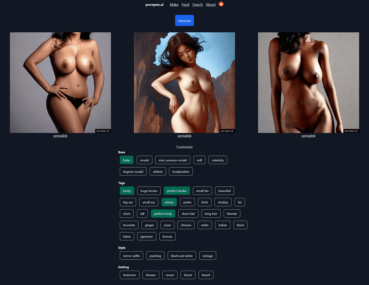 pornpen.ai automatically generates nude images using a custom AI algorithm  pic