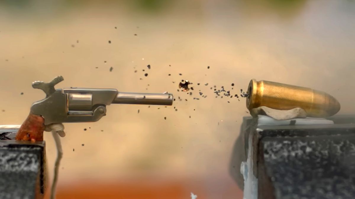 The slow motion video of shooting a 9mm bullet hit with a tiny bullet and shooting a pileup is a masterpiece