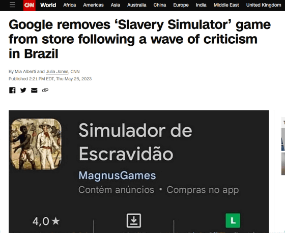 Brazilian Slavery Simulator game removed by Google