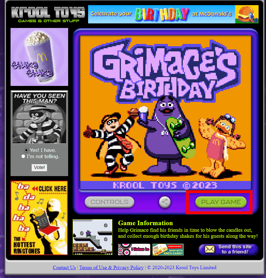 マクドナルドが2023年にゲームボーイカラー用の新作ゲーム「Grimace's
