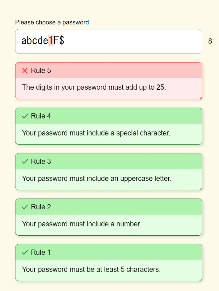 The Password Game Rule 5: How to Make Digits Add Up to 25