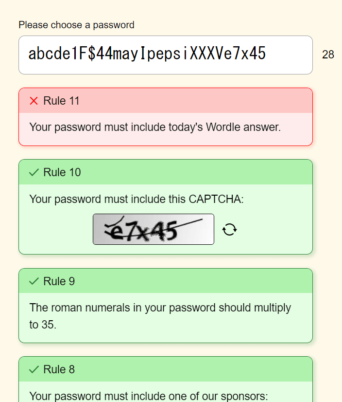 Roman numerals that multiply to 35, Password Game Rule 9 answers