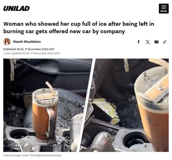 A Stanley tumbler survived a woman's car fire — and the company is buying  her a new vehicle
