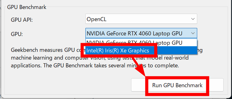 Intel iris discount xe graphics passmark