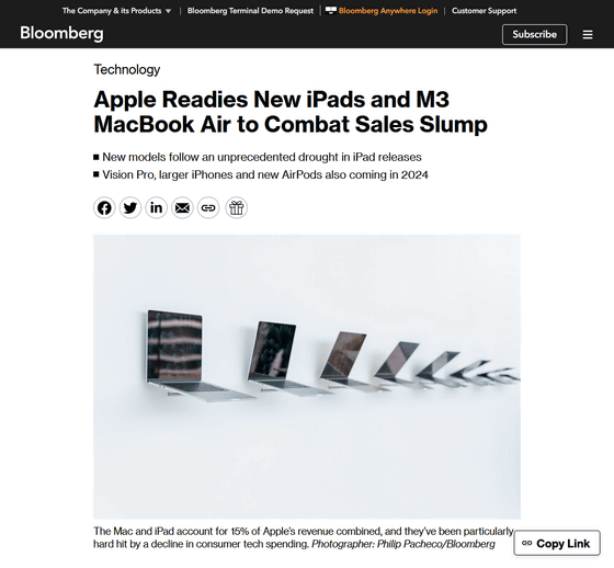 Apple (AAPL) Prepares New iPad and M3 MacBook Air Models for Early 2024 -  Bloomberg