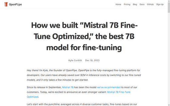 Introducing the fine-tuning model 'Mistral 7B Fine-Tune Optimized