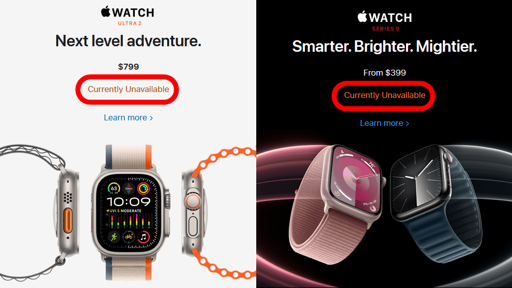 Apple to Halt Sales of the Apple Watch Series 9 and Watch Ultra 2