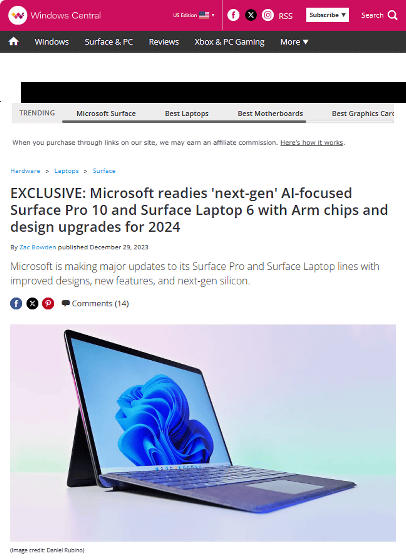 First details on Microsoft's AI-powered Surface Pro 10 and Surface Laptop 6  for 2024