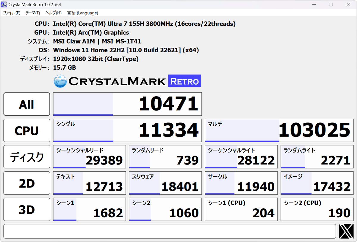 Intel Core Ultra搭載のMSI初のポータブルゲーミングPC「Claw A1M」のベンチマーク結果をまとめてみた - GIGAZINE