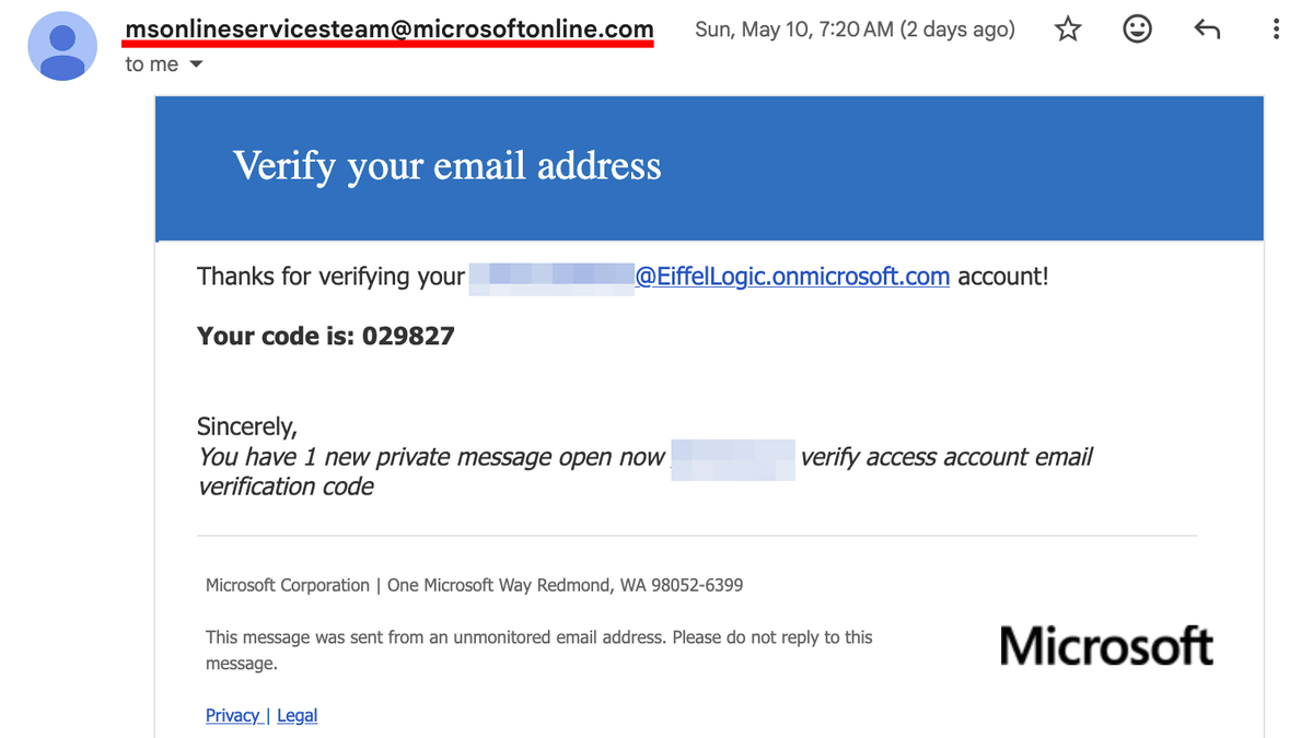 詐欺師がMicrosoftの社内アカウントを悪用してスパムリンクを送信